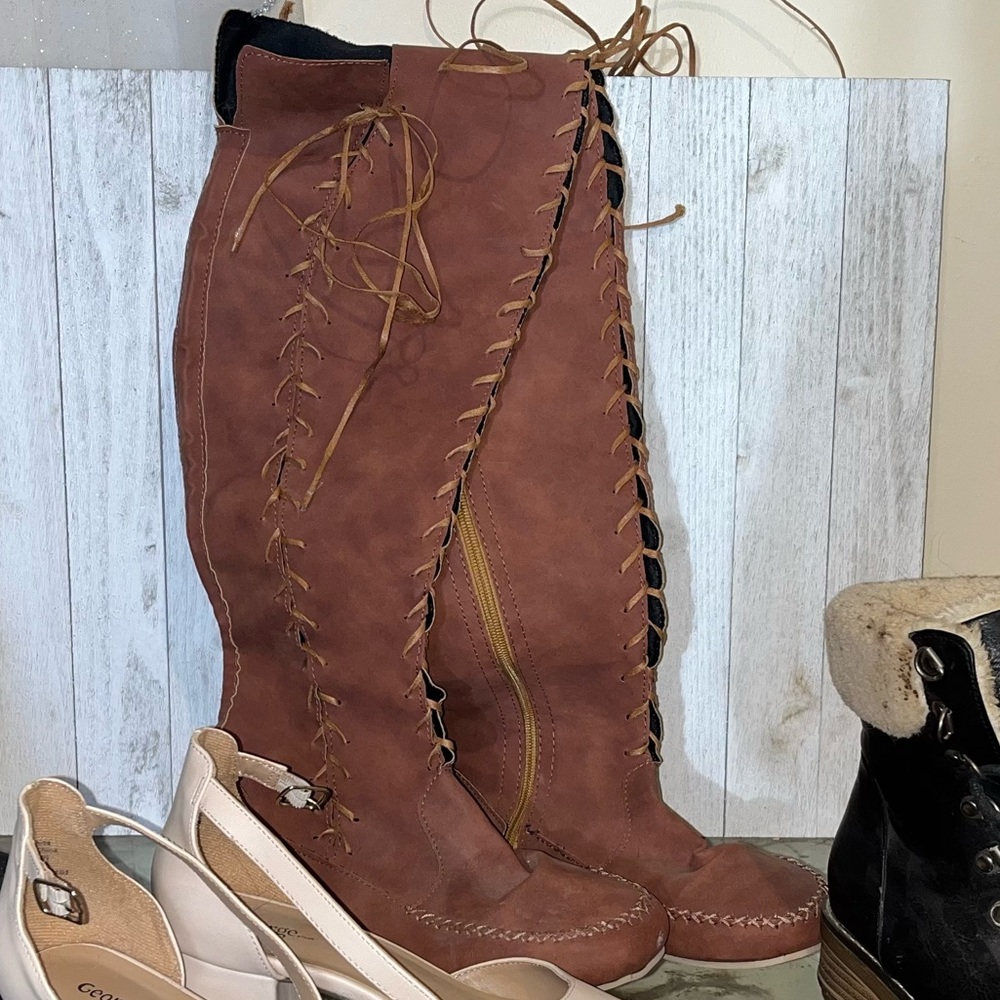 Brown moccasin boot knock offs